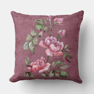 Almohada de terciopelo de flores de Borgoña