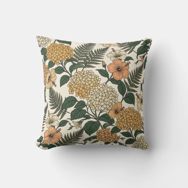 Almohada de Terciopelo de Hortensias de Hora Dorad (Anverso)
