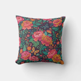 Almohada de Terciopelo de Peonías Mexicanas Abstra