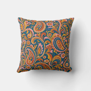 Almohada de Terracota Retro y Paisley Azul Marino