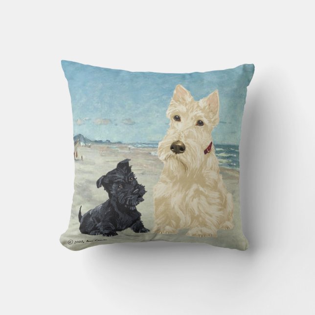Almohada de Terranova y Scottish Terrier negro (Anverso)