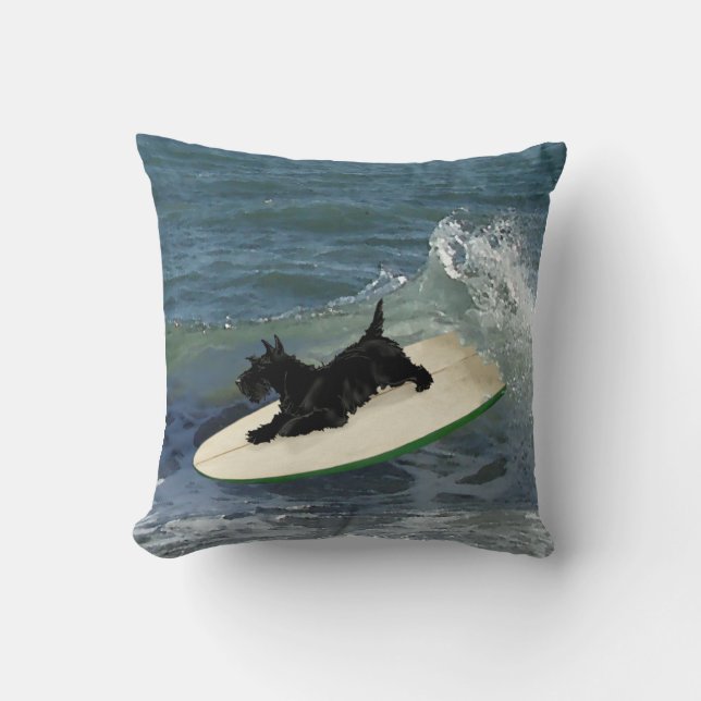 Almohada de Terrier Escocés Surfista (Anverso)