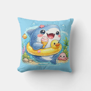 Almohada de tiburón blanco grande lindo y feliz
