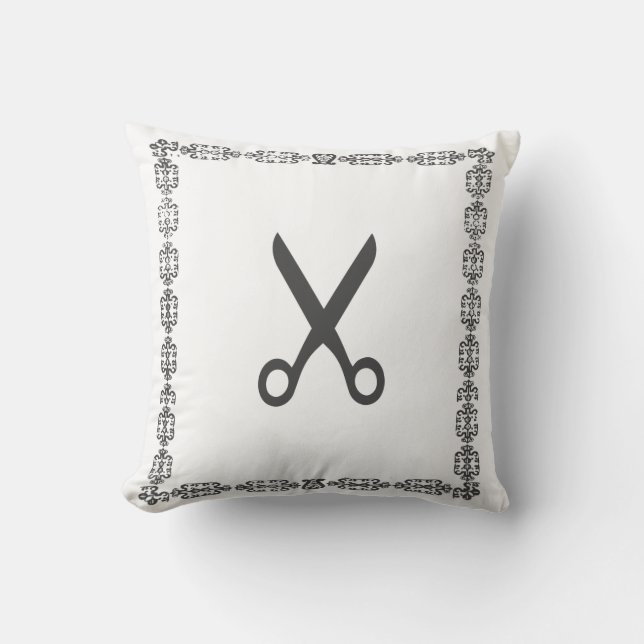 Almohada de Tijeras de Marco Blanco y Negro con Es (Anverso)
