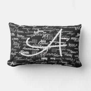 almohada de tipografía en blanco y negro para añad