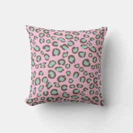 almohada de tira de leopardo rosa y verde