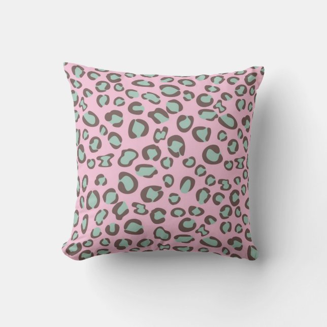 almohada de tira de leopardo rosa y verde (Anverso)