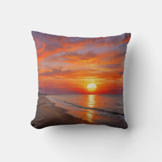 Almohada de Tirar Atardecer Naranja Púrpura Océano