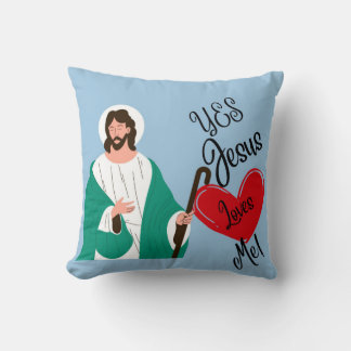 Almohada de tirar azul claro "Sí, Jesús me ama"