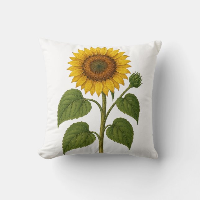 Almohada de tirar botánica de girasol vintage (Anverso)