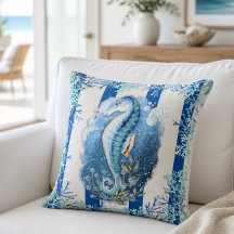 Almohada de Tirar Caballo de Mar Azul Costero
