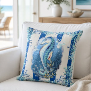 Almohada de Tirar Caballo de Mar Azul Costero