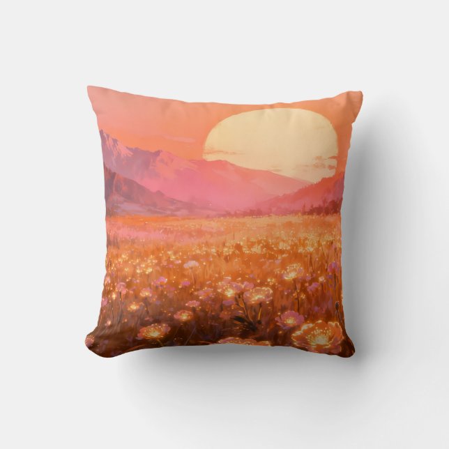 Almohada de Tirar Campo de Flores Atardecer (Anverso)