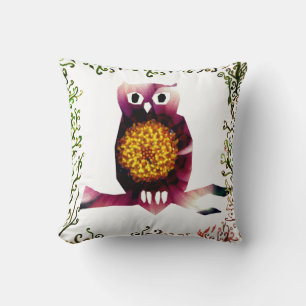 Almohada de tirar con arte floral de búho, búho