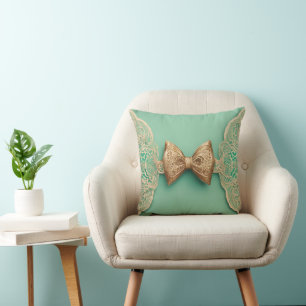 Almohada de Tirar con Lazo Verde Menta y Dorado, E