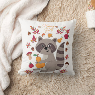 Almohada de tirar con mapache de otoño lindo y tex