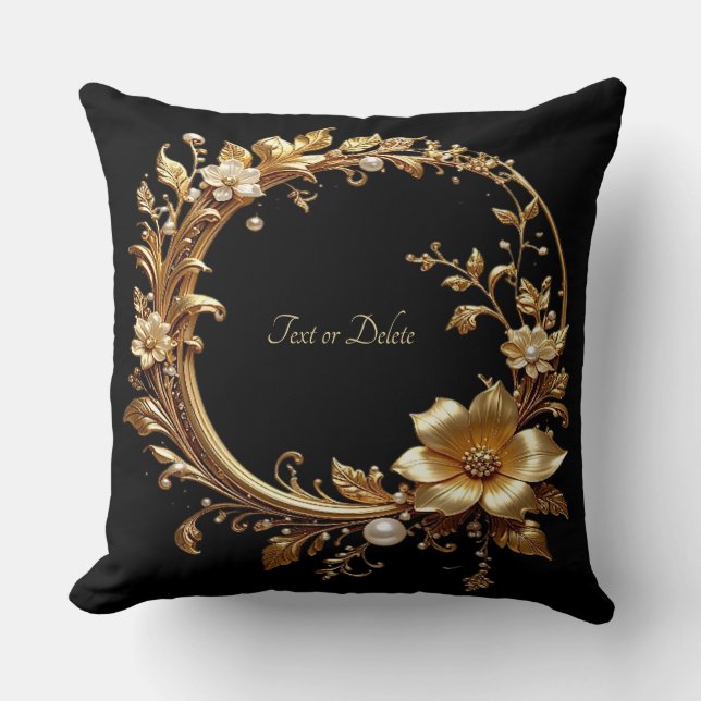 Almohada de Tirar con Marco Adornado Floral Dorado (Anverso)