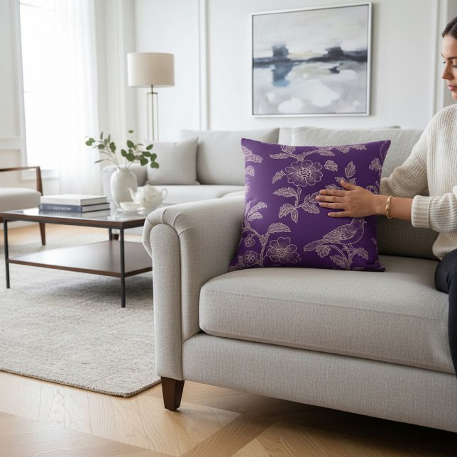 Almohada de Tirar con Patrón Floral de Pájaro Eleg (Subido por el creador)
