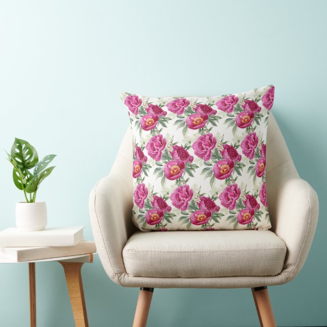 Almohada de Tirar con Ramo de Flores de Peonía Ros (Silla)