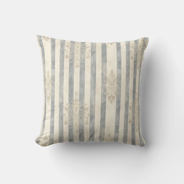 Almohada de tirar con raya de damasco retro francé (Anverso)