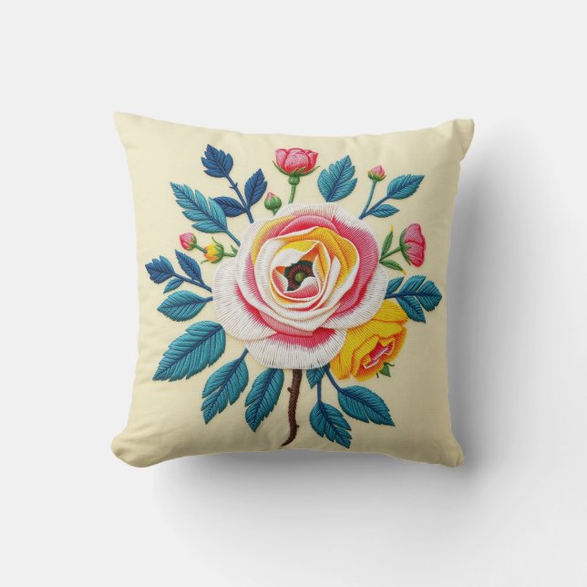 Almohada de Tirar con Tapiz de Ramo de Rosas Vinta (Anverso)