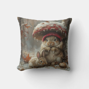 Almohada de tirar conejitos lindos en invierno