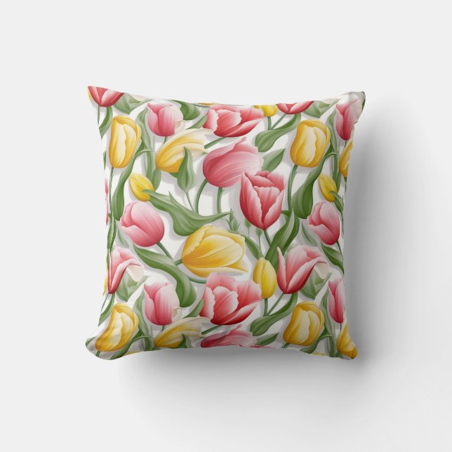Almohada de Tirar de Algodón de Tulipanes (Anverso)