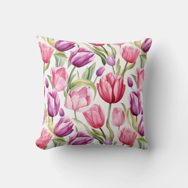 Almohada de Tirar de Algodón de Tulipanes (Anverso)