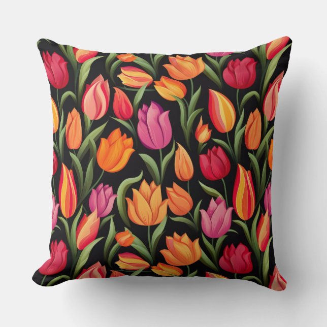Almohada de Tirar de Algodón de Tulipanes (Anverso)