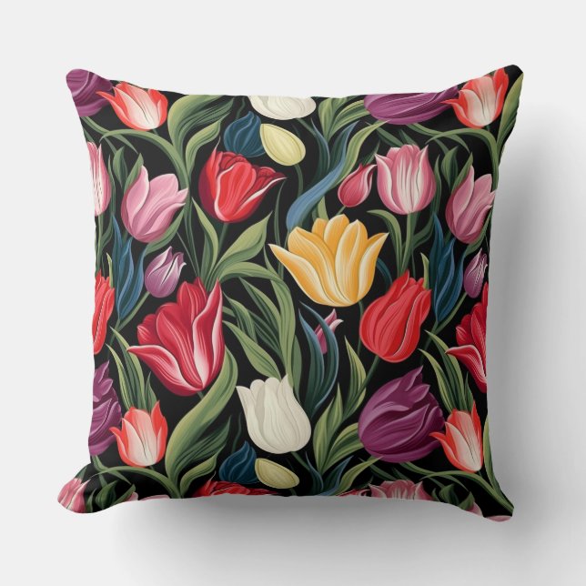 Almohada de Tirar de Algodón de Tulipanes (Anverso)