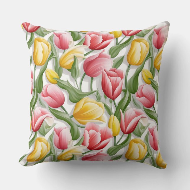 Almohada de Tirar de Algodón de Tulipanes (Anverso)