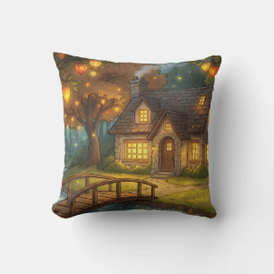 Almohada de Tirar de Bosque de Cabaña Brillante y 