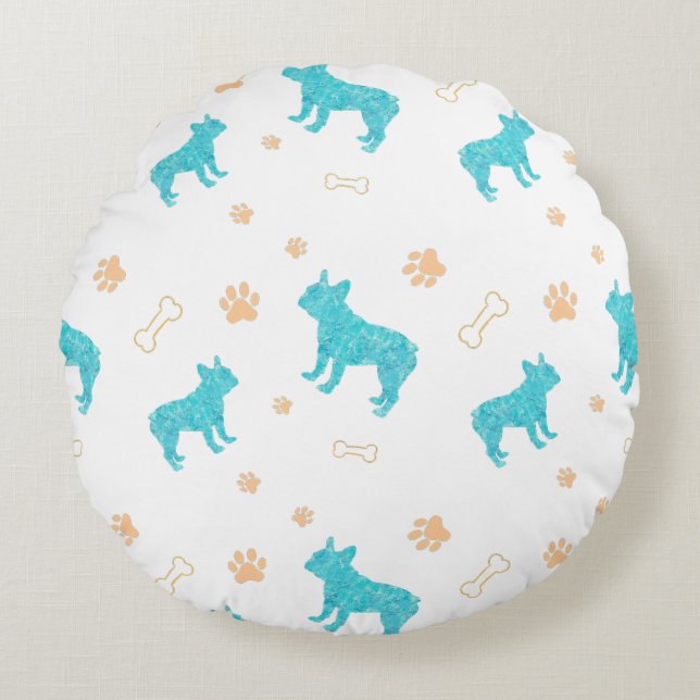 Almohada de tirar de bulldog francés azul pastel m (Anverso)