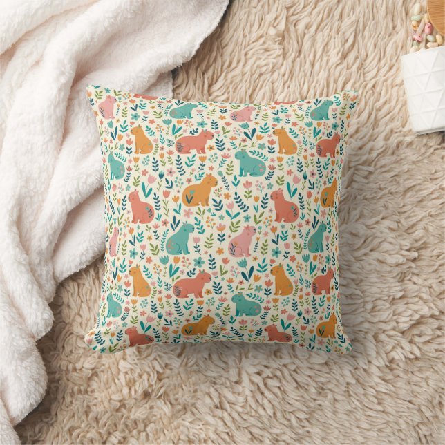Almohada de tirar de capibara floral dibujada a ma (Manta)