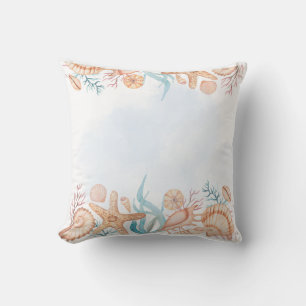 Almohada de Tirar de Conchas Marinas Acuarela