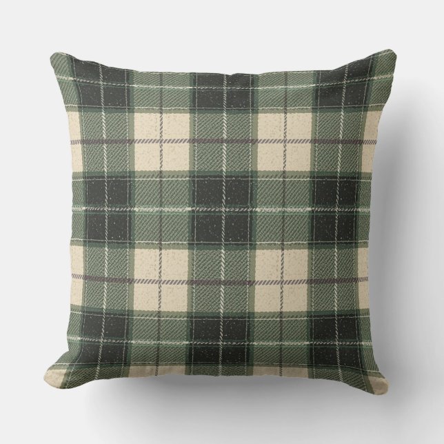 Almohada de tirar de copo de nieve de tartán verde (Anverso)