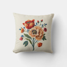 Almohada de Tirar de Coral con Bordado de Tulipán