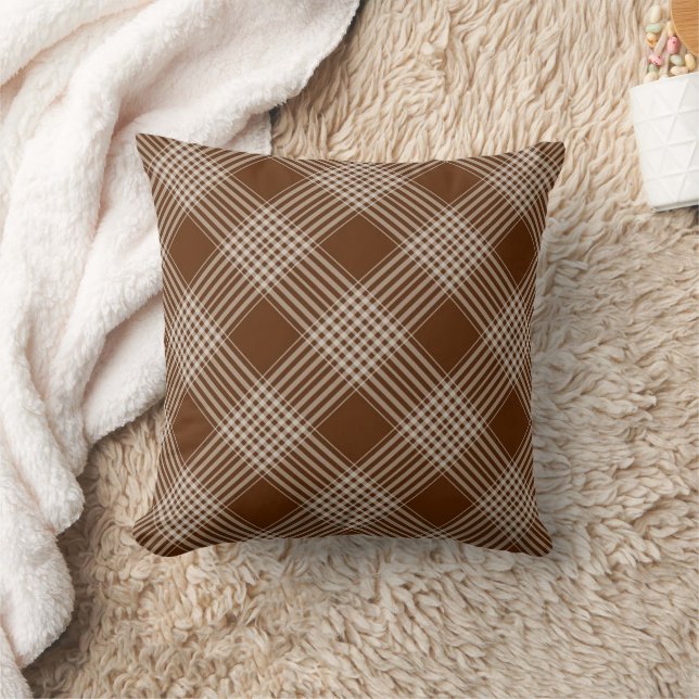 Almohada de tirar de cuadros marrones y blancos (Manta)