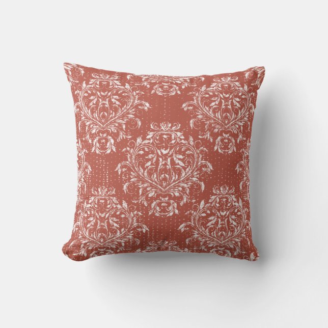 Almohada de tirar de damasco angustiado - Rojo cor (Anverso)