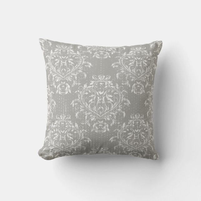 Almohada de tirar de damasco desgastado - Gris (Anverso)