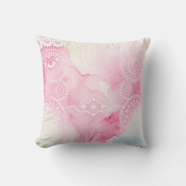 Almohada de tirar de encaje con acuarela romántica (Anverso)