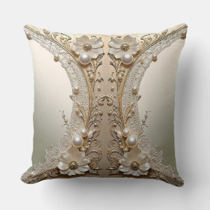Almohada de tirar de flores blancas modernas perla
