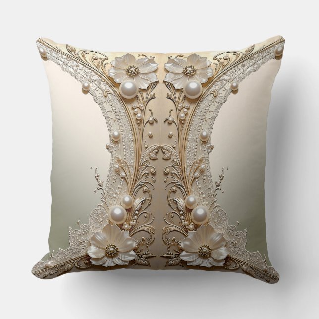 Almohada de tirar de flores blancas modernas perla (Anverso)