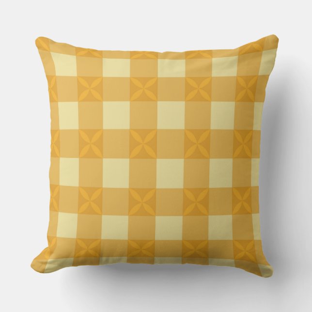 Almohada de tirar de gingham amarillo y pétalos am (Anverso)