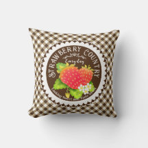 Almohada de tirar de gingham marrón de fresa