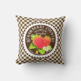 Almohada de tirar de gingham marrón de fresa