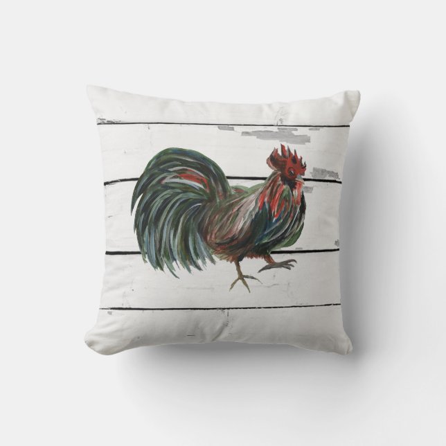 Almohada de tirar de granja con pintura de gallo e (Anverso)