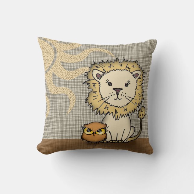 Almohada de tirar de león y búho linda para niño o (Anverso)