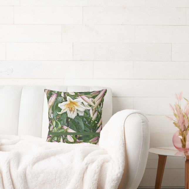 Almohada de tirar de lirio blanco floral (Sofá)