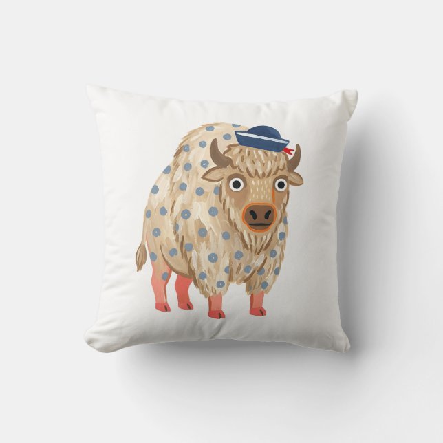 Almohada de tirar de lunares con diseño de bisonte (Anverso)